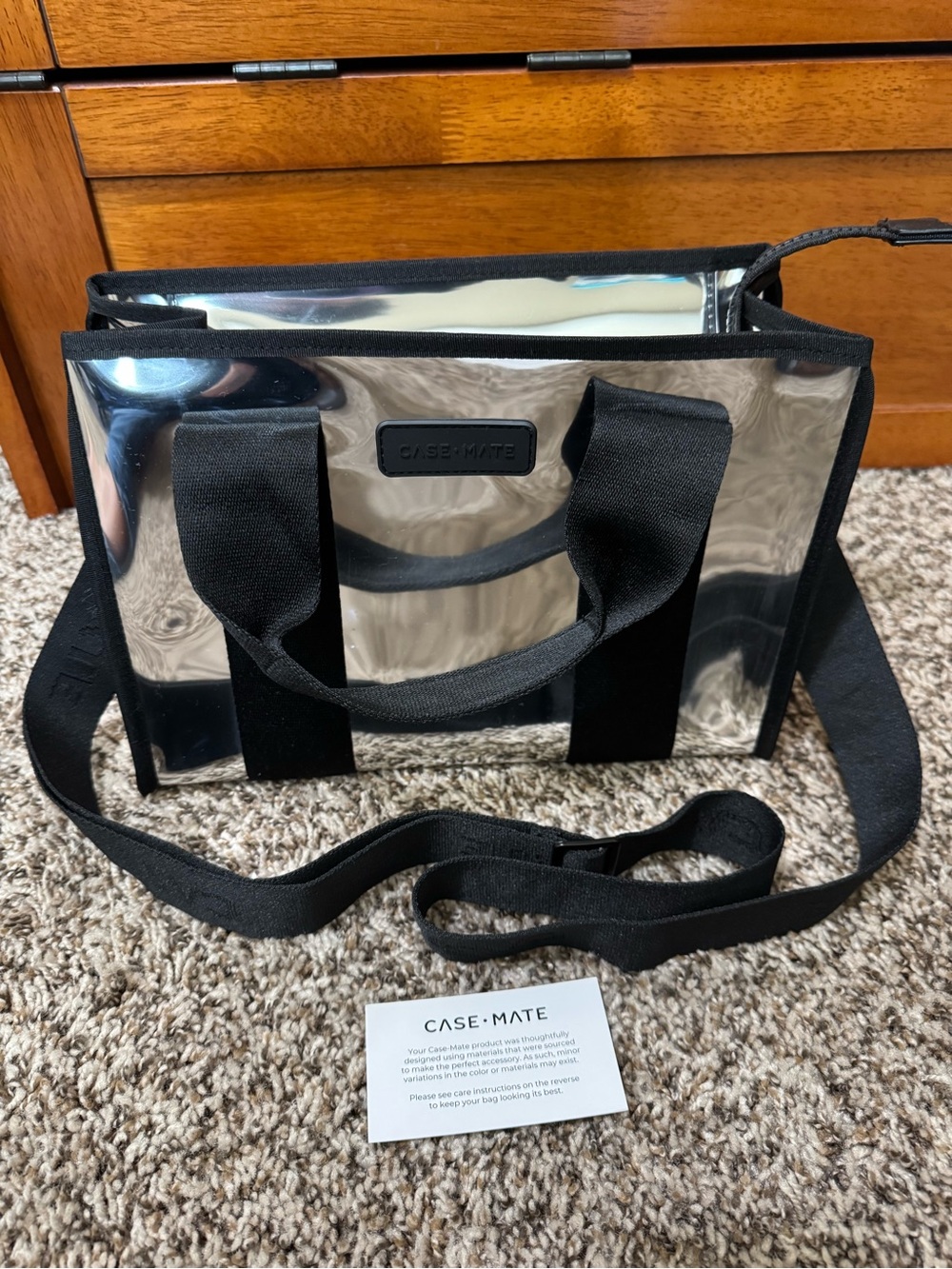 case-mate Silver Reflective Messenger Tote with Black Straps